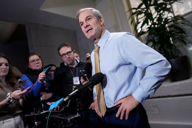 Representative Jim Jordan talks with reporters after House Republicans dropped him as their nominee for speaker in a private meeting, at the Capitol in Washington on October 20, 2023,
