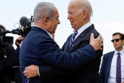 US President Joe Biden is welcomed by Israeli Prime Minsiter Benjamin Netanyahu in Tel Aviv, Israel, on October 18, 2023. 