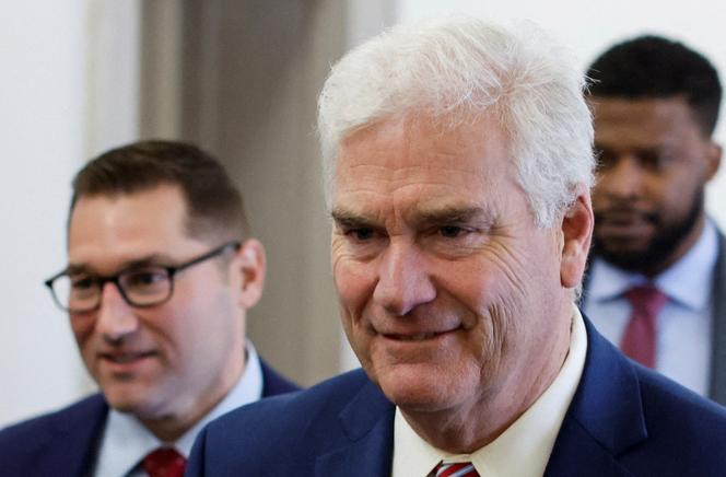 US Representative Tom Emmer arrives for a House Republican conference meeting to choose a nominee in the race for House speaker, at the US Capitol in Washington on October 24, 2023.