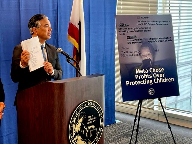 Attorney General Rob Bonta talks during a news conference in San Francisco, on Tuesday, October 24, 2023.