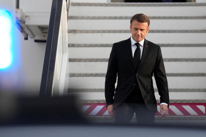 Emmanuel Macron, à son arrivée à Tel-Aviv, le 24 octobre 2023.