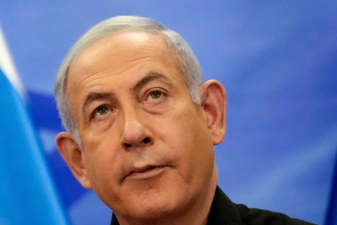 Israeli Prime Minister Benjamin Netanyahu looks on as he addresses the media during a joint press conference with French President Emmanuel Macron in Jerusalem on October 24, 2023. 