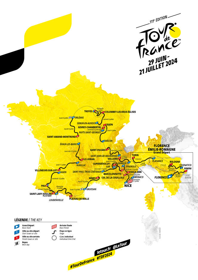 Il percorso dettagliato del Tour de France 2024.
