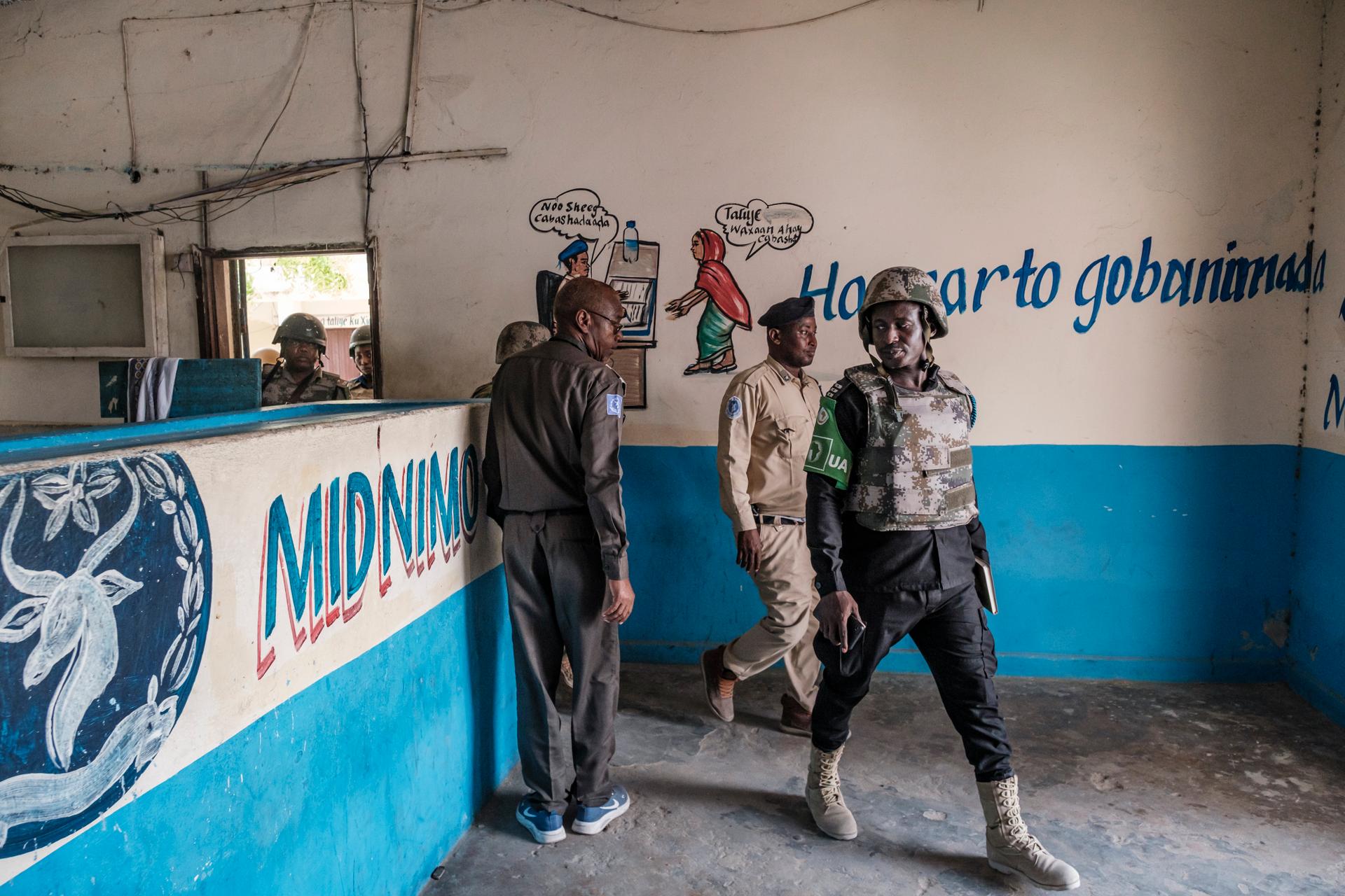 Members of Atmis visit a police station in Mogadishu, October 17, 2023.