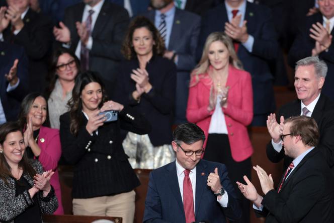 US Representative Mike Johnson gives a thumbs up after being elected the new speaker of the House of Representatives at the US Capitol on October 25, 2023 in Washington, DC