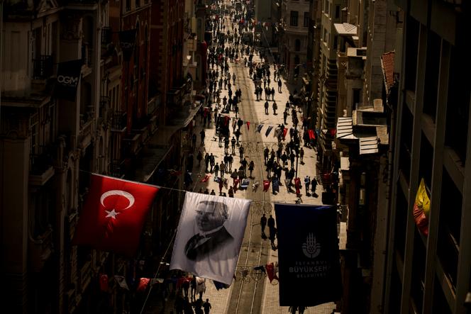 A portrait of Atatürk, Istanbul, October 25, 2023.
