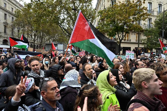 Manifestation de solidarité avec le peuple palestinien, à Paris, le 28 octobre 2023. (Photo by Bertrand GUAY / AFP)