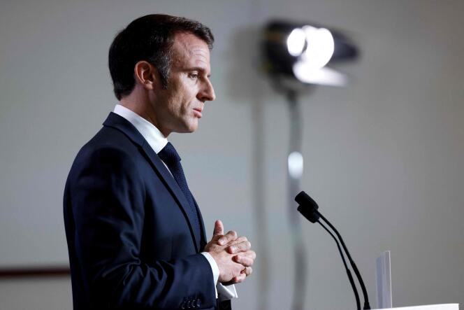 Emmanuel Macron lors d’une conférence de presse d’un sommet de l’Union européenne, à Bruxelles, le 27 octobre 2023.