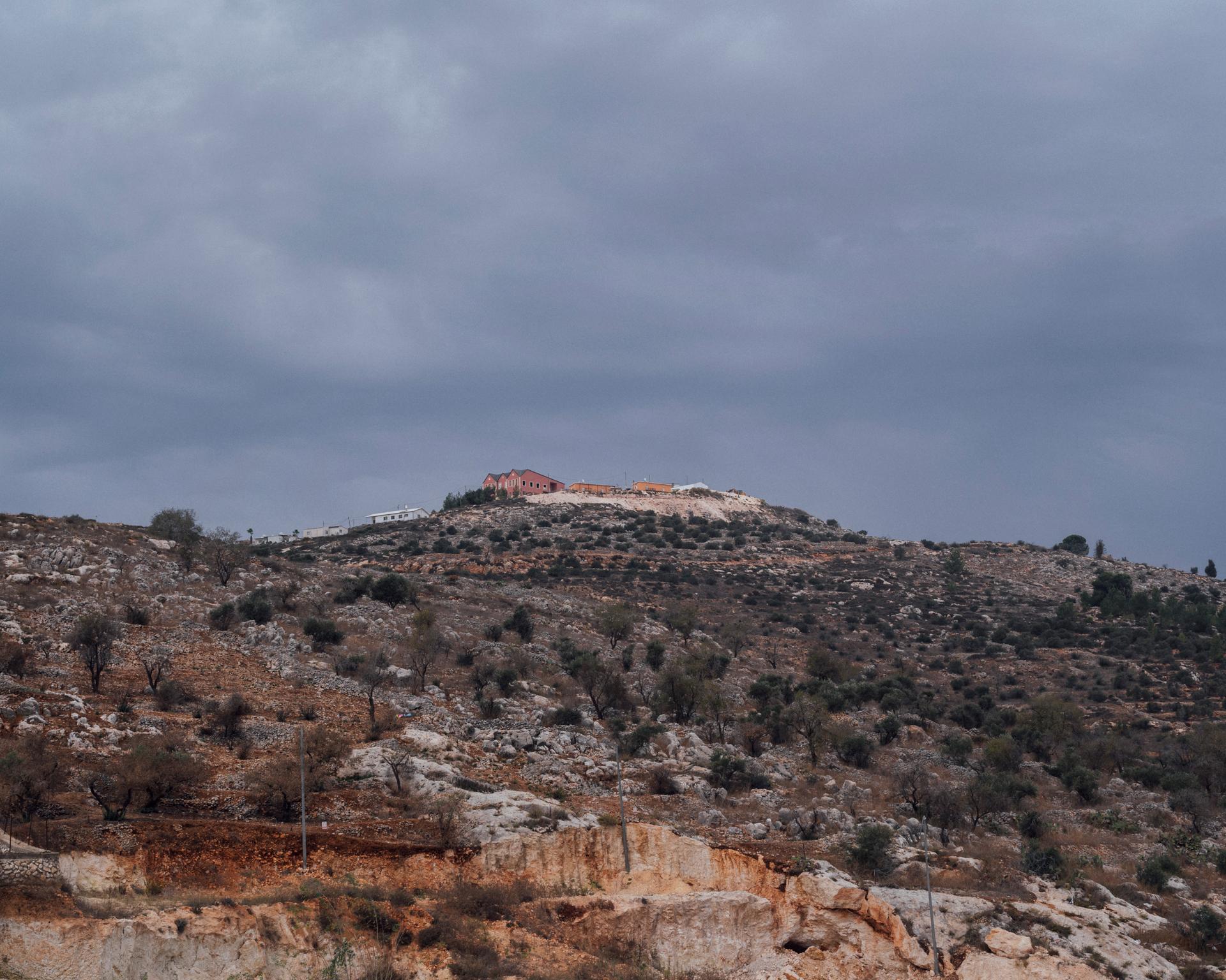 Yitzhar, reputed to be the most extremist settlement in the entire occupied West Bank, above Huwara, West Bank, on October 29, 2023.