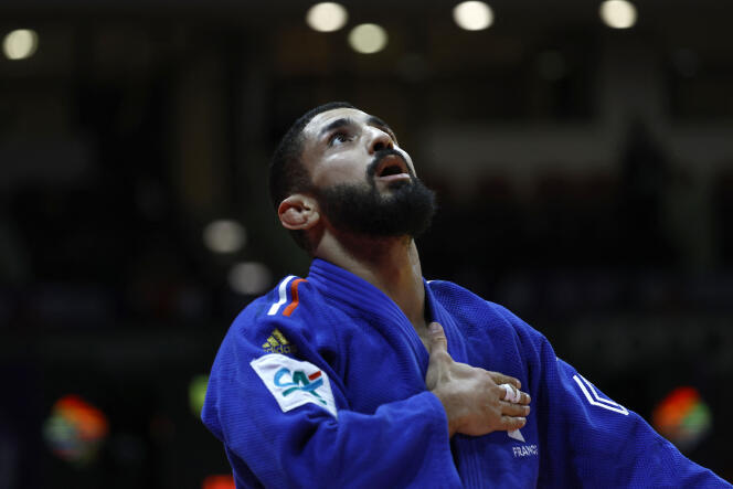 Frenchman Walide Khyar at the world judo championships, in Doha, May 8, 2023. 