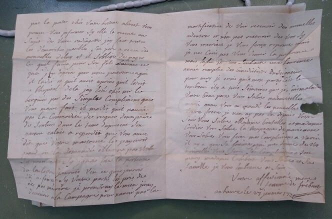 Lettre de Marguerite à son fils Nicolas Quesnel, du 27 janvier 1758.