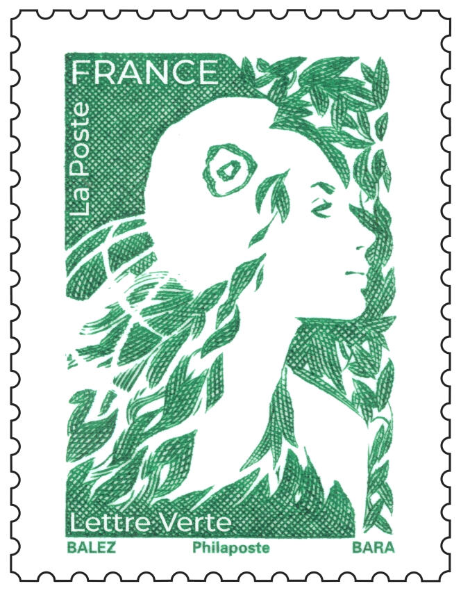 « Marianne » dessinée par Olivier Balez et gravée par Pierre Bara. Tarif de la « Lettre verte ».