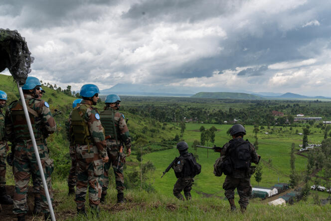 Fuerzas de paz de la MONUSCO durante un ejercicio en Saké, en el este de la República Democrática del Congo, el 6 de noviembre de 2023.