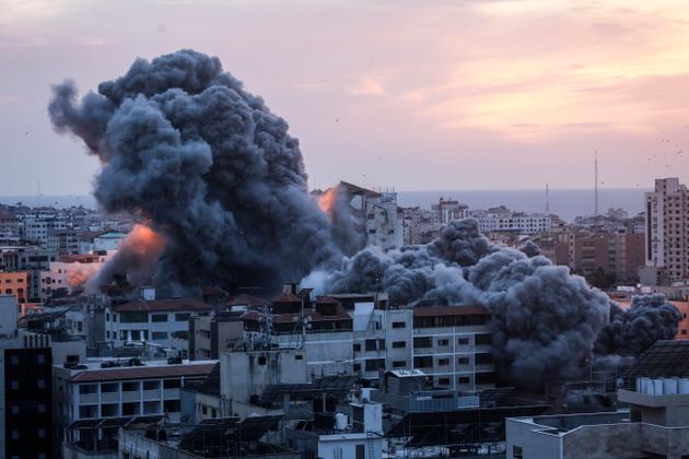 View of Gaza City, during an Israeli air strike, October 7, 2023.