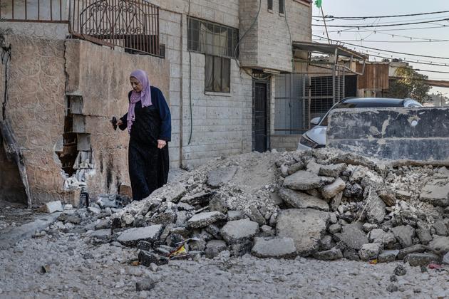 Jenin refugee camp, in the West Bank, on October 7, 2023. The Israeli army destroys the streets with its armored bulldozers during each operation.