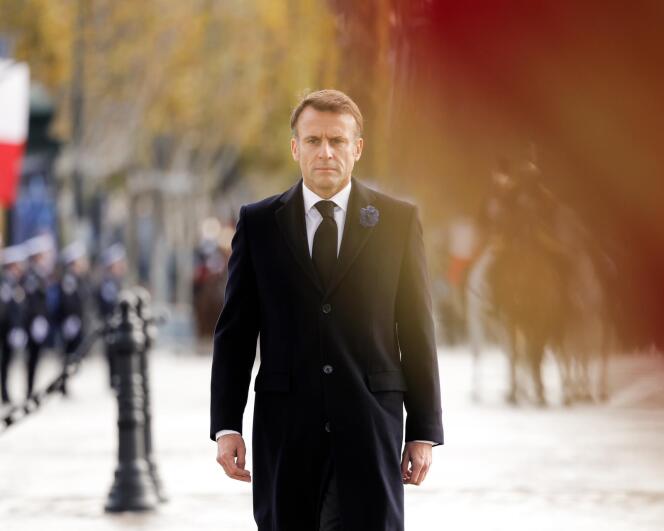 Emmanuel Macron, lors de la cérémonie de commémoration du 11-Novembre, à Paris, le 11 novembre 2023.