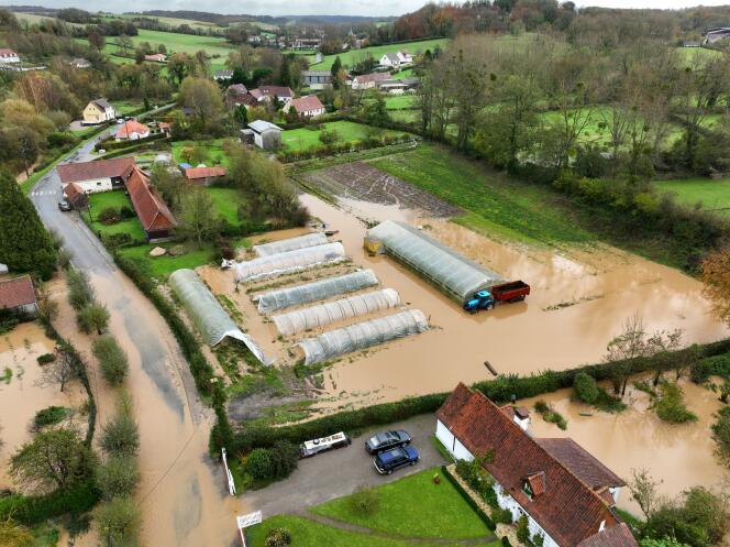 Una granja inundada en la localidad de Montcavrel (Paso de Calais), el 10 de noviembre de 2023.