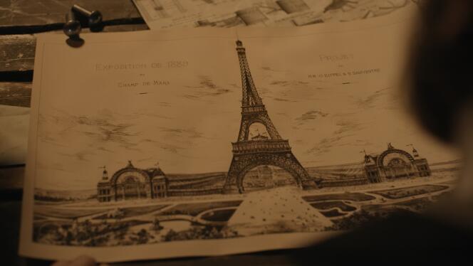 Drawing of the Eiffel Tower in the documentary “Eiffel, the war of the towers”, directed by Mathieu Schwartz and Savin Yeatman-Eiffel.