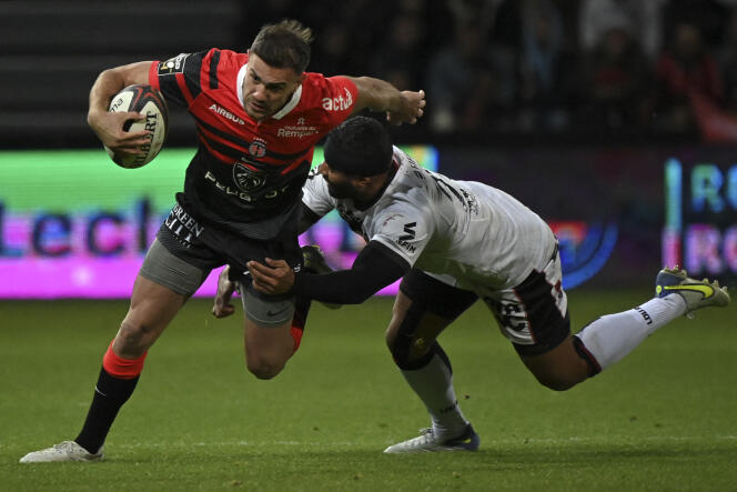 Stade Toulouse fullback Melvyn Jaminet during a match against Lyon on April 16, 2023 in Toulouse.