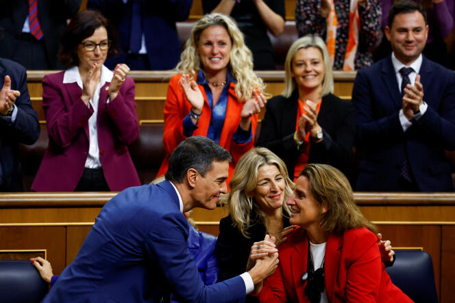 De Spaanse premier Pedro Sanchez na zijn herinauguratie op 16 november 2023 in Madrid.