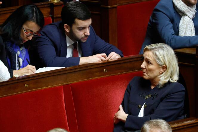 The leader of RN deputies, Marine Le Pen, at the National Assembly, in Paris, November 14, 2023.