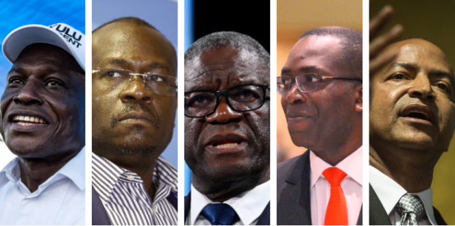 Les cinq principaux candidats à la présidentielle congolaise du 20 décembre 2023 : Martin Fayulu, Delly Sesanga, Denis Mukwege, Matata Ponyo Mapon et Moïse Katumbi.