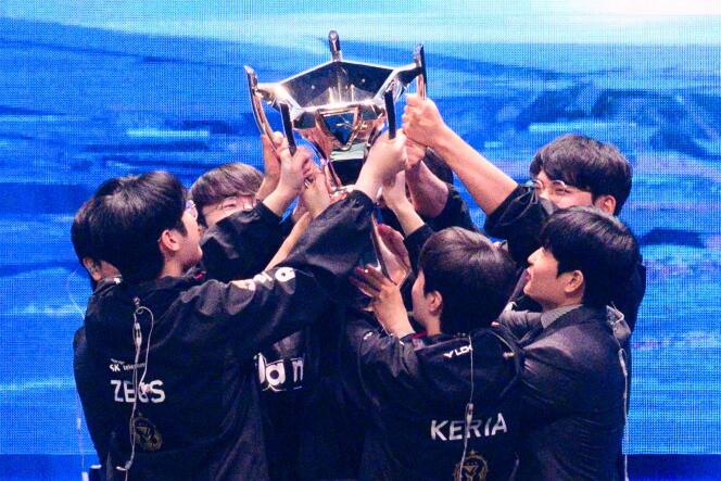 South Korea's T1 team, League of Legends World Champion, in Seoul on November 19, 2023.