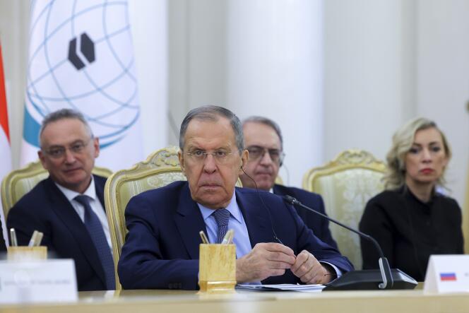 Russian Foreign Minister Segeï Lavrov during a meeting with his Arab League counterparts on November 21, 2023 in Moscow.