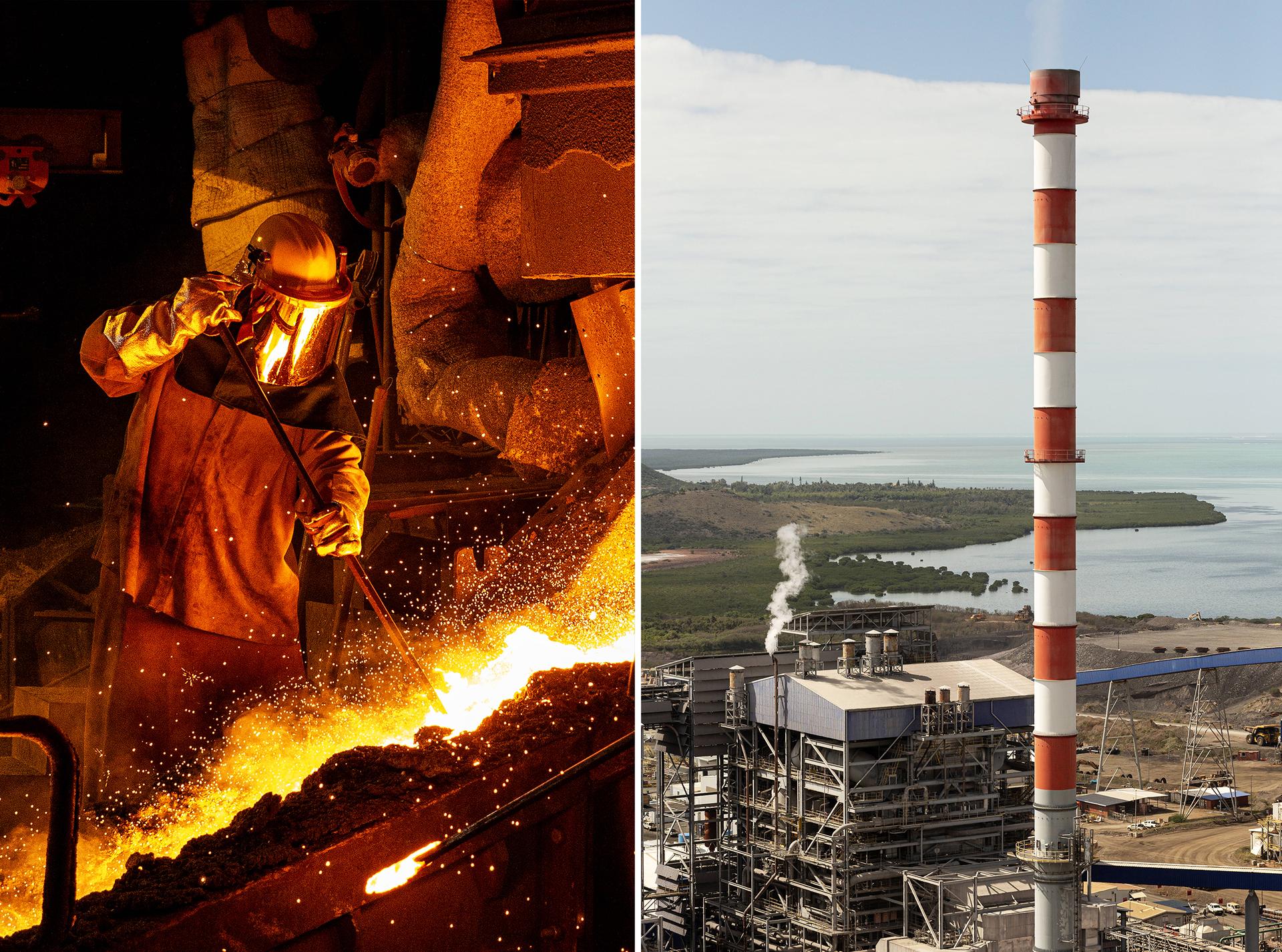 Un ouvrier de l'usine métallurgique de Koniambo Nickel SAS, à Voh (Nouvelle-Calédonie), le 1er&nbsp;novembre&nbsp;2023.