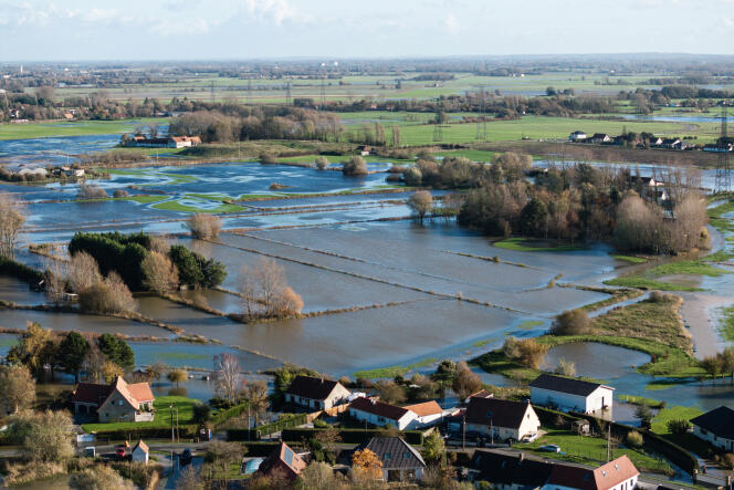 Zone inondée à Hames-Boucres (Pas-de-Calais), le 15 novembre 2023.