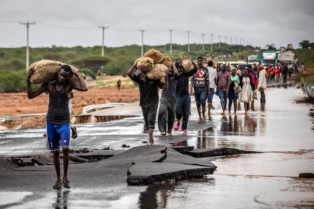 Residents fleeing their flooded villages, near Garissa, Kenya, November 22, 2023.