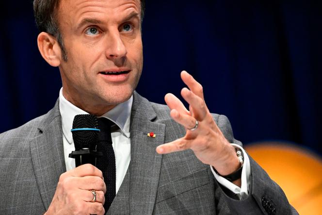 El presidente francés, Emmanuel Macron, durante la 18.ª edición de la conferencia francesa sobre economía marítima en Nantes, el 28 de noviembre de 2023.