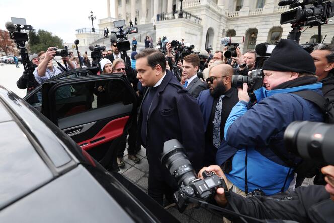 Republican George Santos leaves the US Capitol after his colleagues in Congress voted to expel him from the House of Representatives, in Washington, D.C., December 1, 2023.