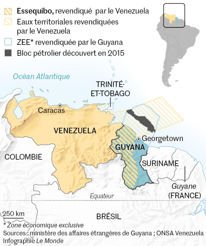 Le Venezuela et la Guyane se disputent l'Essequibo, un territoire riche en pétrole.