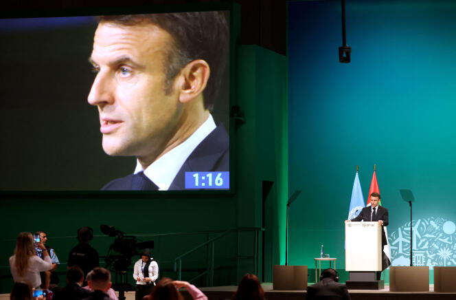 Emmanuel Macron at the COP28 climate forum in Dubai, Friday December 1st.