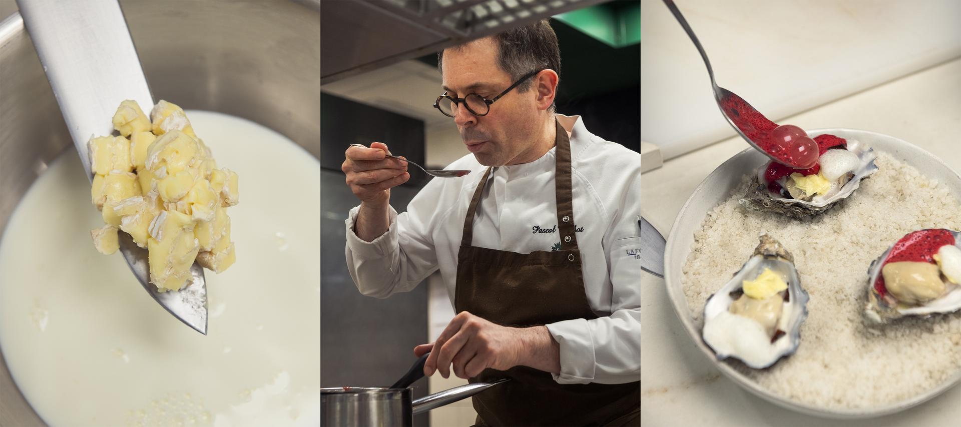 Oysters with Camembert by chef Pascal Bardot, in his restaurant Astrance.