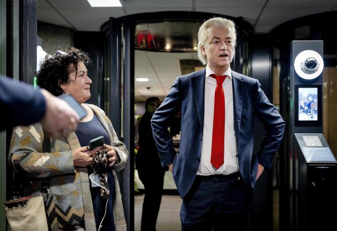 Nederlandse populistische leiders Geert Wilders en Caroline van der Plas, in Den Haag (Nederland), 5 december 2023. 