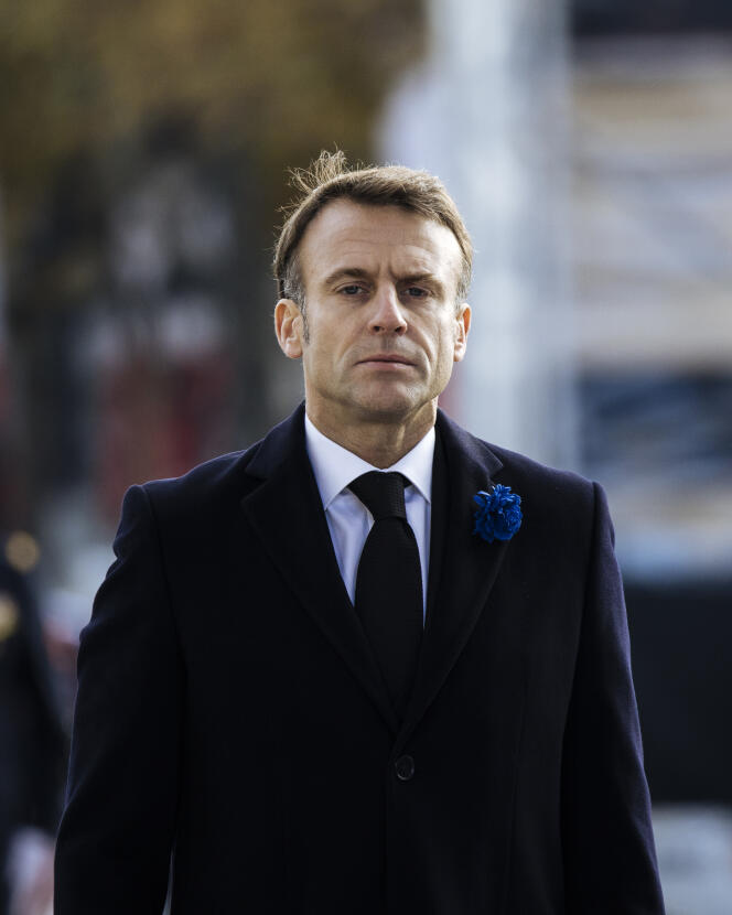 Emmanuel Macron durante la celebración del 105 aniversario del armisticio del 11 de noviembre de 1918, en París, el 11 de noviembre de 2023.