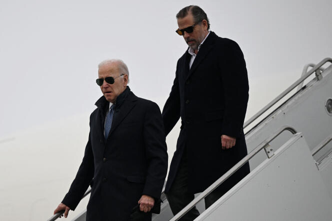US President Joe Biden and his son Hunter in Syracuse, New York on February 4, 2023.