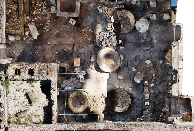 Aerial view of the Pompeii prison bakery, broadcast by the archaeological site, December 8, 2023.
