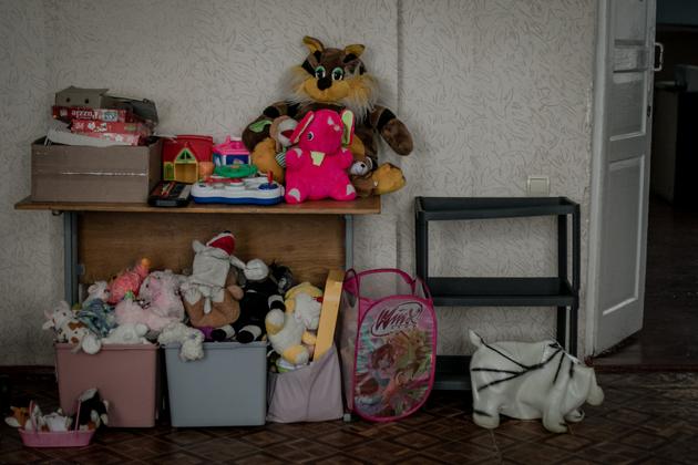 A children's room in a building in the town of Krasnopillia, 10 kilometers from the Russian border, on December 3, 2023.