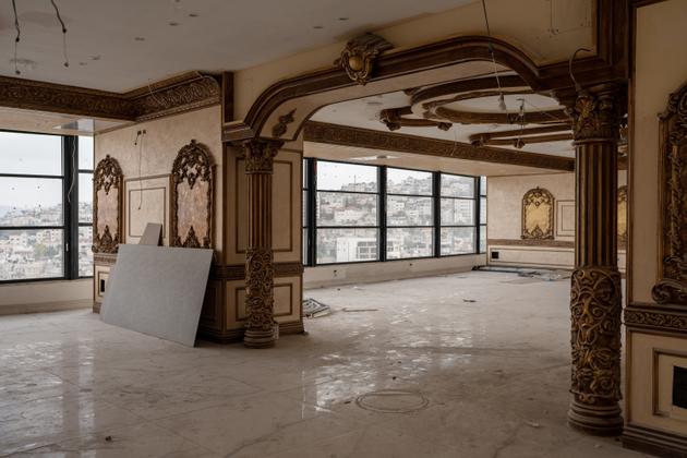 The new luxury restaurant under construction on the roof of the Cinema Hotel in Jenin, in the occupied West Bank, November 18, 2023. 