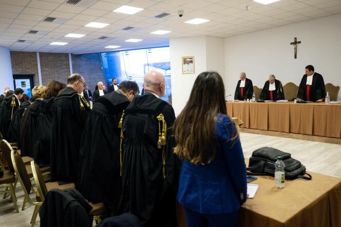 During the sentencing in the trial of Cardinal Angelo Becciu and nine others, at the Vatican, December 16, 2023.