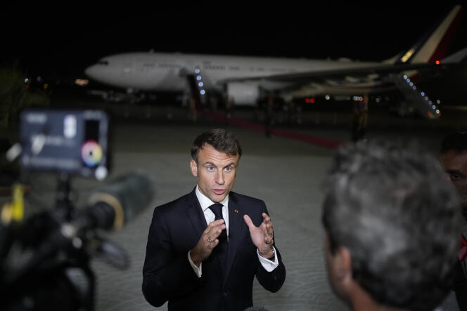 Emmanuel Macron at Cairo Airport on October 25, 2023.