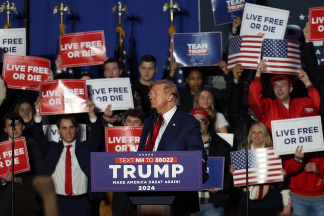 Donald Trump haciendo campaña en Durham, New Hampshire, 16 de diciembre de 2023. 