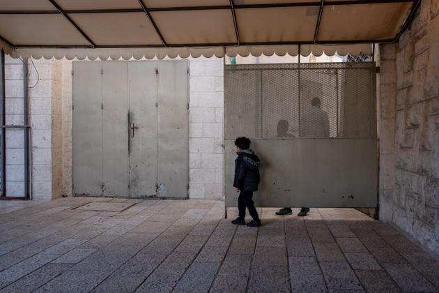 In the almost completely empty streets of Bethlehem, West Bank, on December 22, 2023.