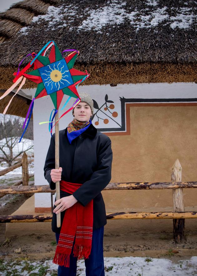 Andrei, 15, from Makariv (a town occupied by the Russian army at the start of the war), left his hometown the day after the Russian invasion to become a military cadet in Kyiv. On December 25, 2023, he took part for the first time in a koliadka (Christmas choir) in Pyrohiv, on the outskirts of Kyiv.