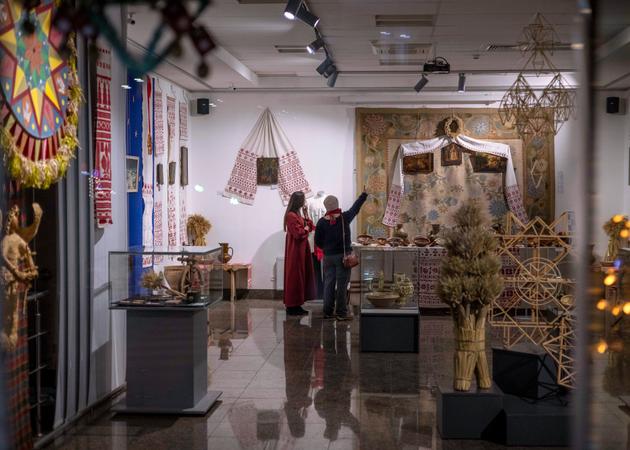 An exhibition on Ukrainian Christmas rites and traditions at the National Museum of the History of Ukraine, in Kyiv, on December 22, 2023. All the symbols and attributes of Ukrainian culture are presented. "The new generation is discovering traditions that were forgotten, but not for everyone. It depends on the region you come from or your family upbringing," said Vita, 30.