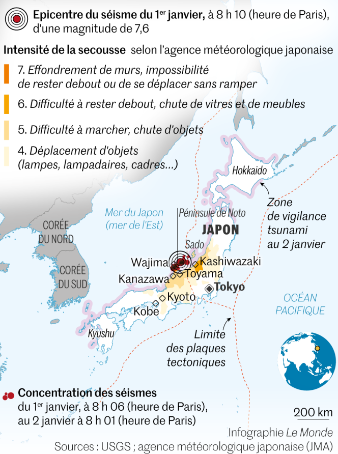 Carte du risque sismique au Japon dans les 30 années à venir. (Source 