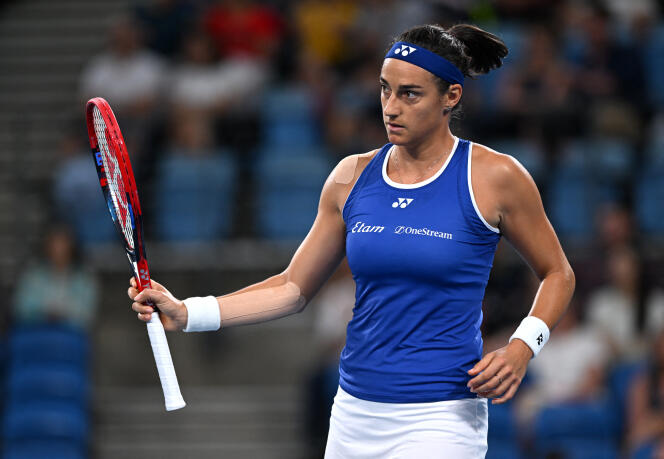 Caroline Garcia, in Sydney (Australia) during the United Cup against Norway's Malene Helgo, on January 4, 2024.